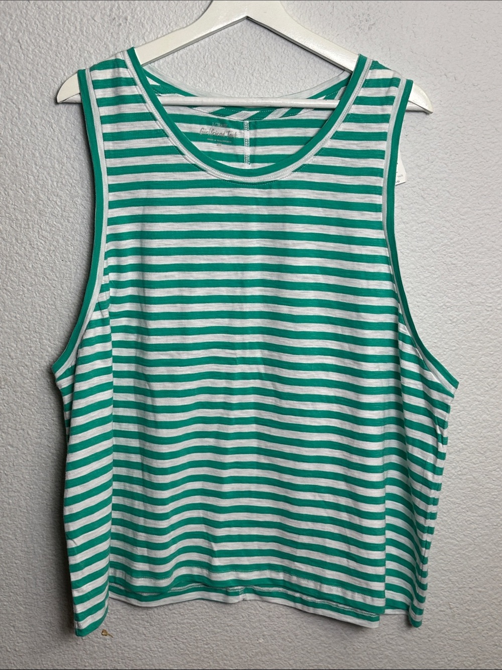 NEW J.Crew Striped Girlfriend Tank Top Green White Womens Size 3X